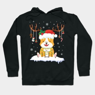 Corgi Reindeer Santa Noel Costume Dancing On Snow Merry Xmas Hoodie